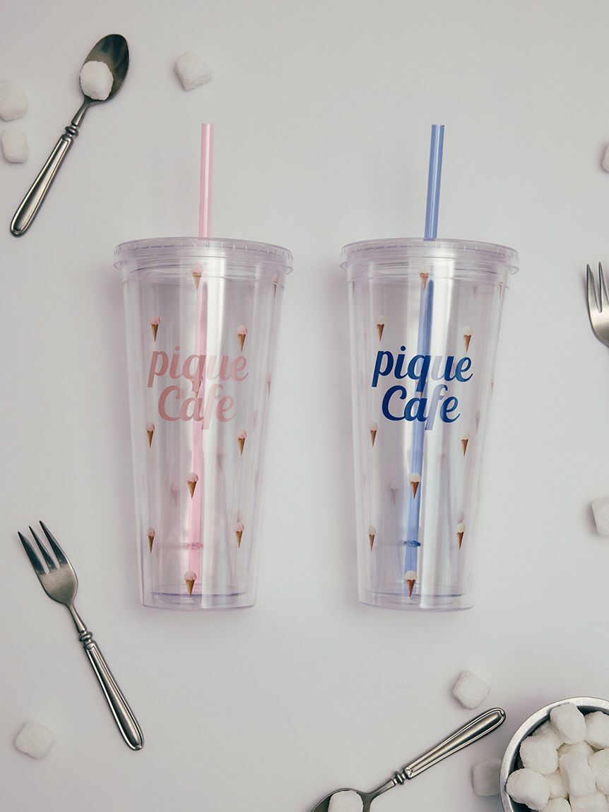 gelato pique cafe「【cafe】ストロー付き アイス総柄クリアタンブラー」|グラス・マグカップ|