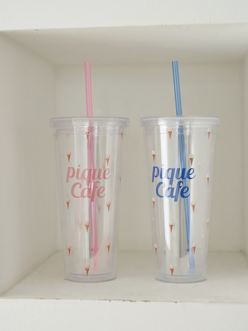 gelato pique cafe「【cafe】ストロー付き アイス総柄クリアタンブラー」|グラス・マグカップ|