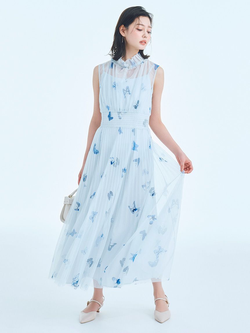 CELFORD「【洗える】【HANAE MORI&times;CELFORDコラボ】バタフライプリントワンピース」|ワンピース|SAX
