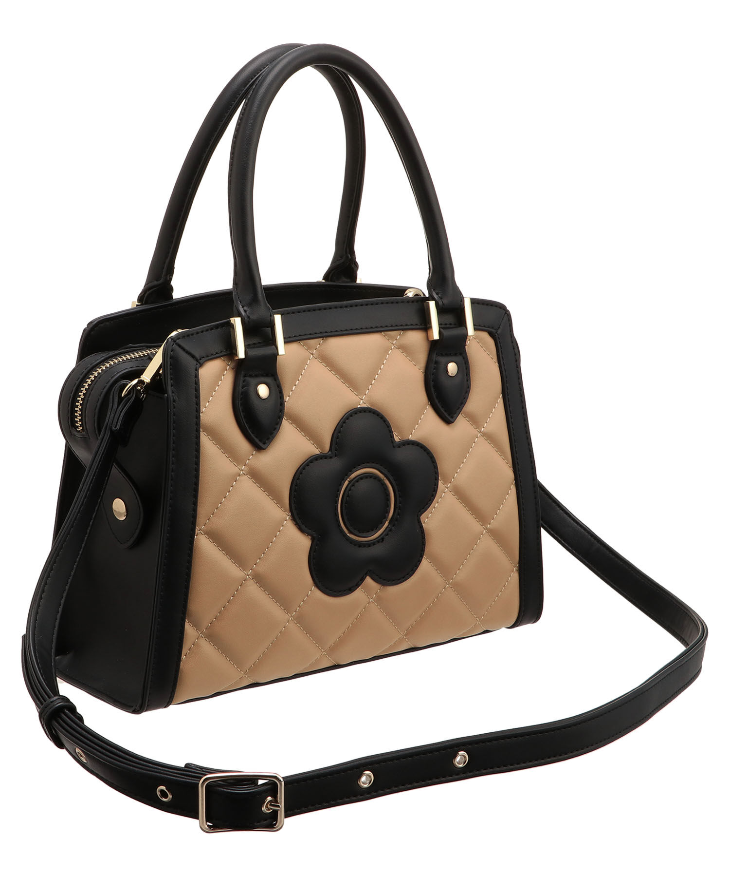 MARY QUANT「スクエアキルトデイジーパッチ 2WAYトート」|トートバッグ|ベージュ
