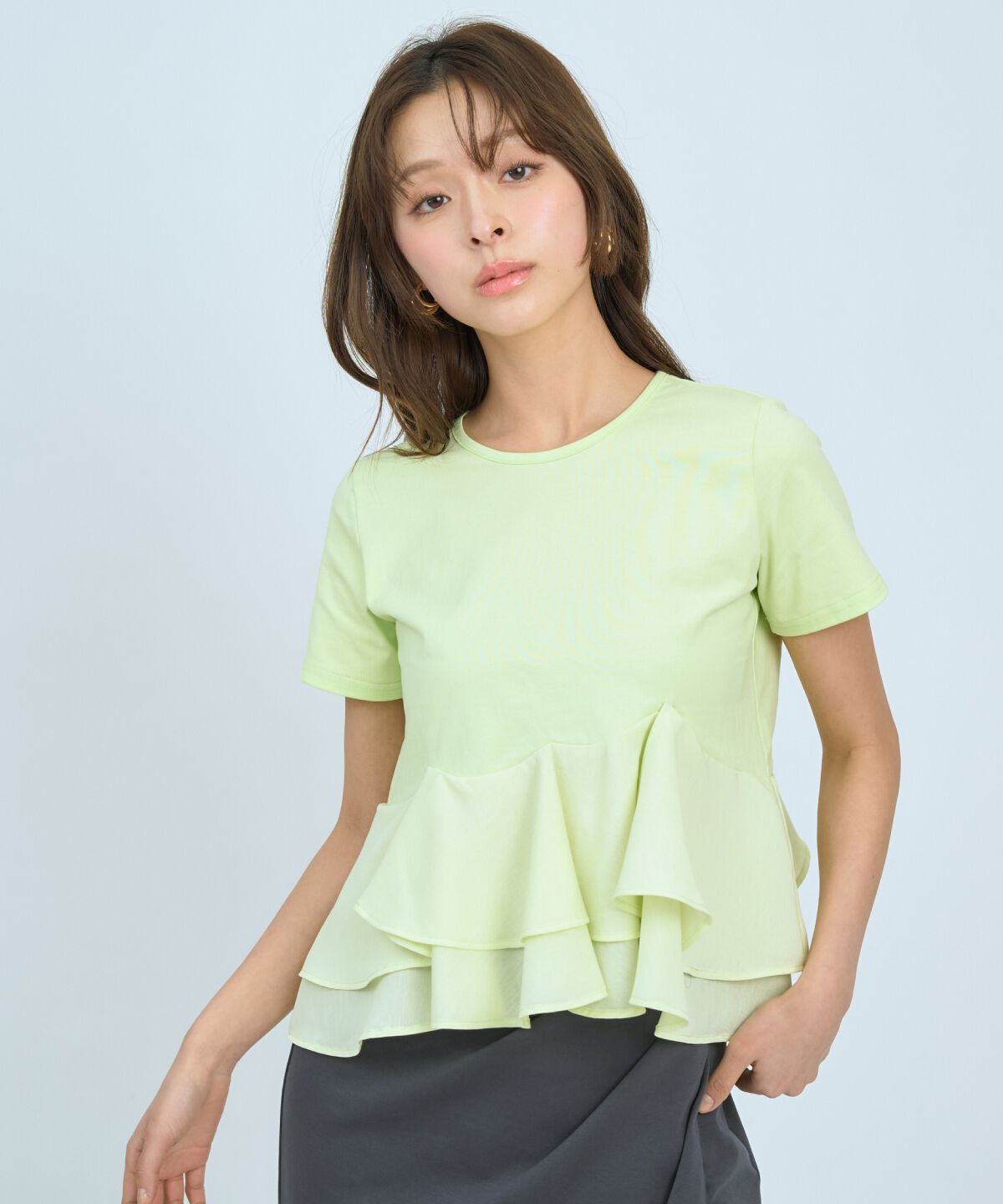アンドクチュール「ペプラムカットトップス」|Tシャツ・カットソー|グリーン