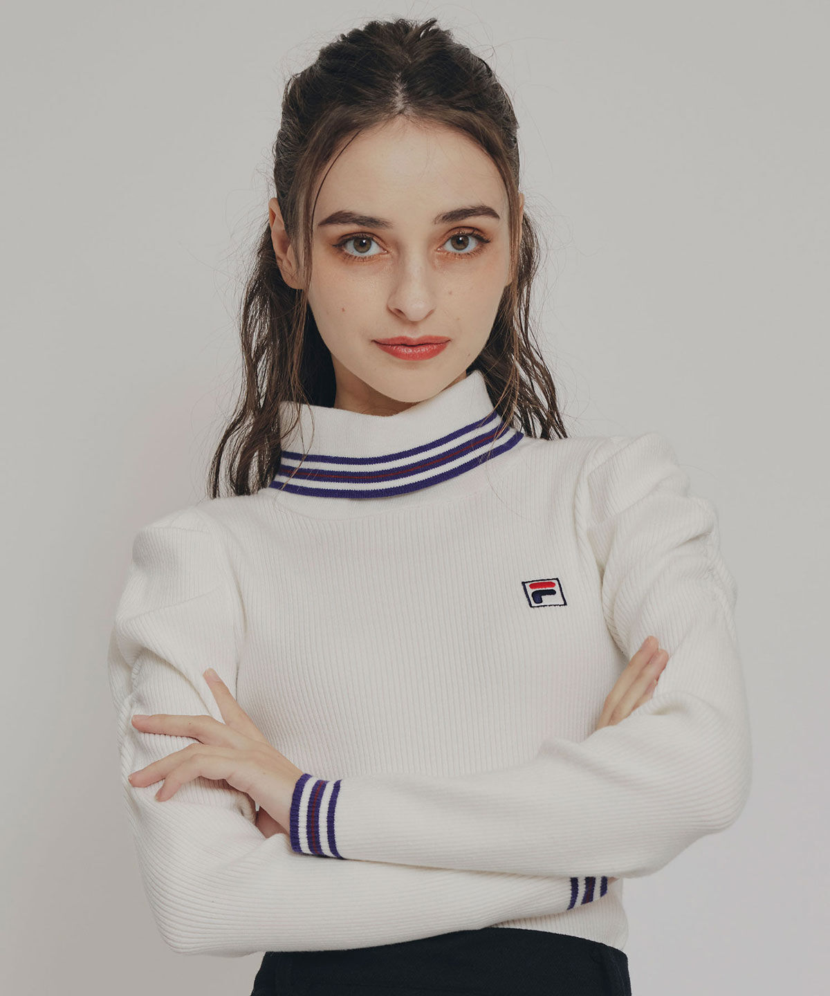 REDYAZEL「［FILA&times;REDYAZEL］ラインタートルニットプルオーバー」|ニット・セーター|オフ