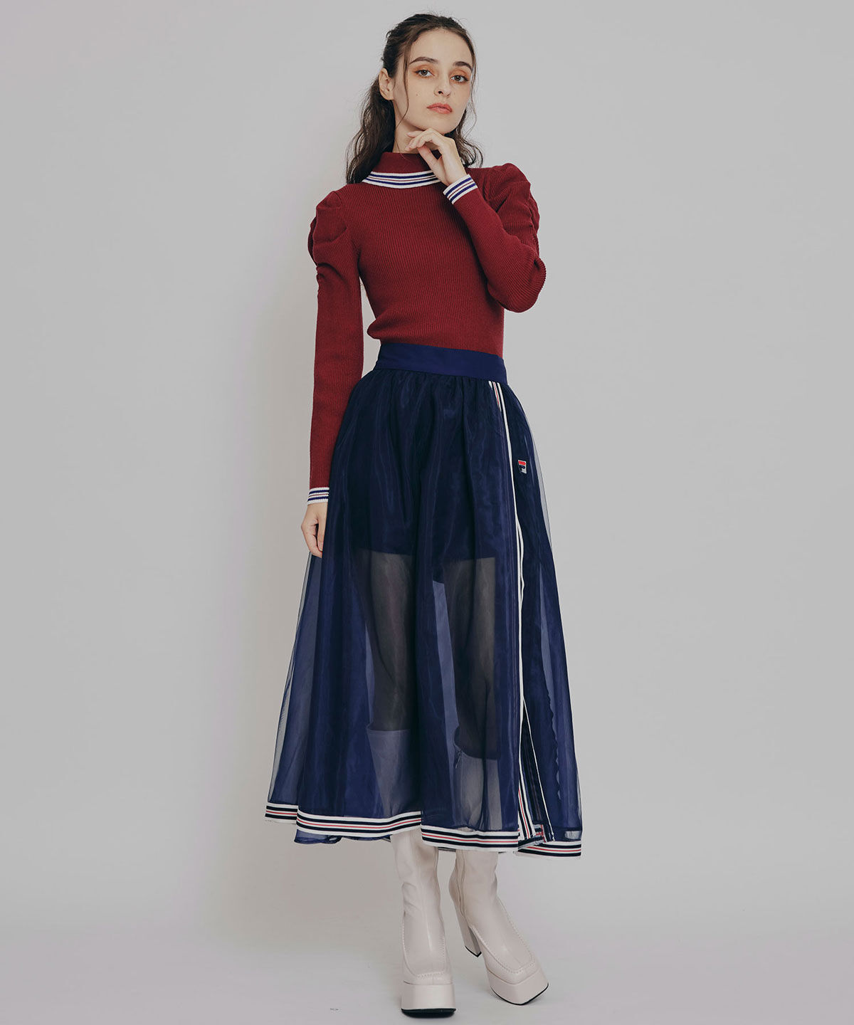 REDYAZEL「［FILA&times;REDYAZEL］ラインタートルニットプルオーバー」|ニット・セーター|