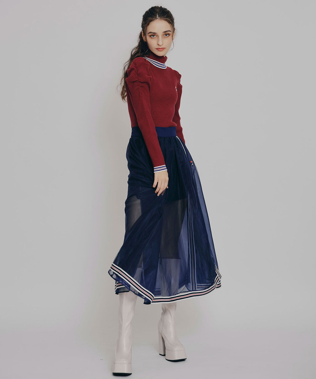 REDYAZEL「［FILA&times;REDYAZEL］ラインタートルニットプルオーバー」|ニット・セーター|