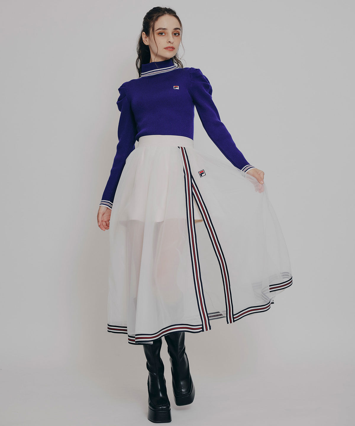 REDYAZEL「［FILA&times;REDYAZEL］ラインタートルニットプルオーバー」|ニット・セーター|
