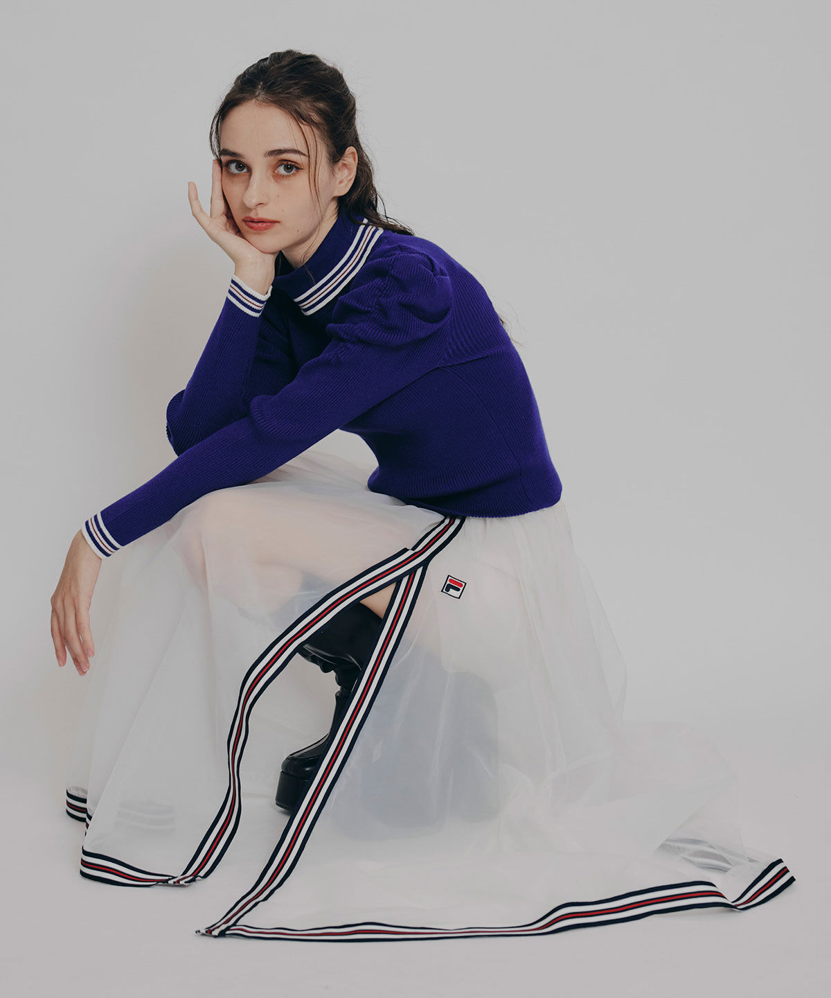 REDYAZEL「［FILA&times;REDYAZEL］ラインタートルニットプルオーバー」|ニット・セーター|
