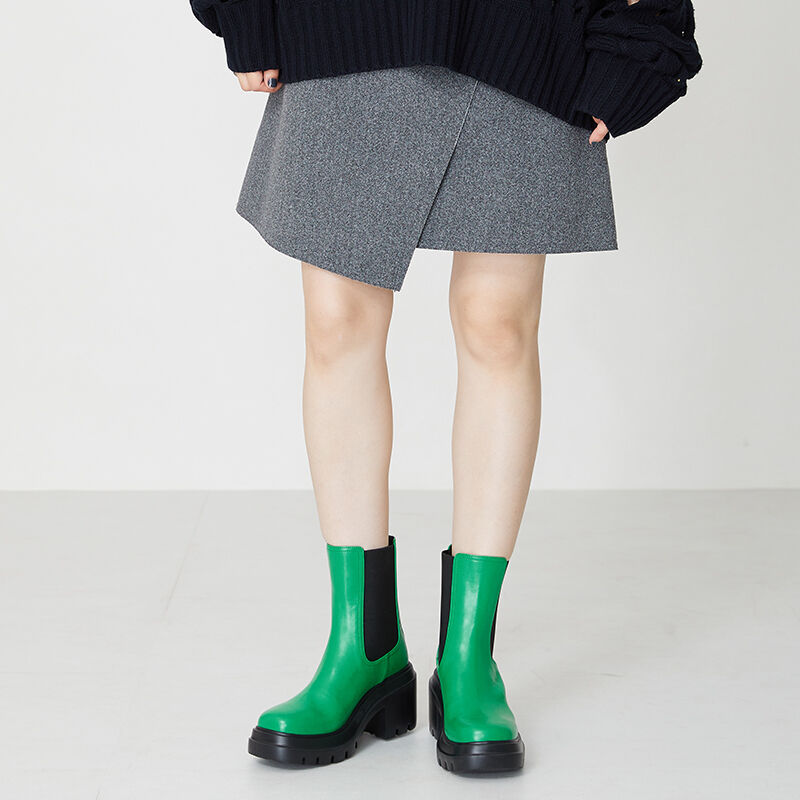 ORiental TRaffic「カラーサイドゴア厚底ブーツ/31426」|ショートブーツ|GREEN