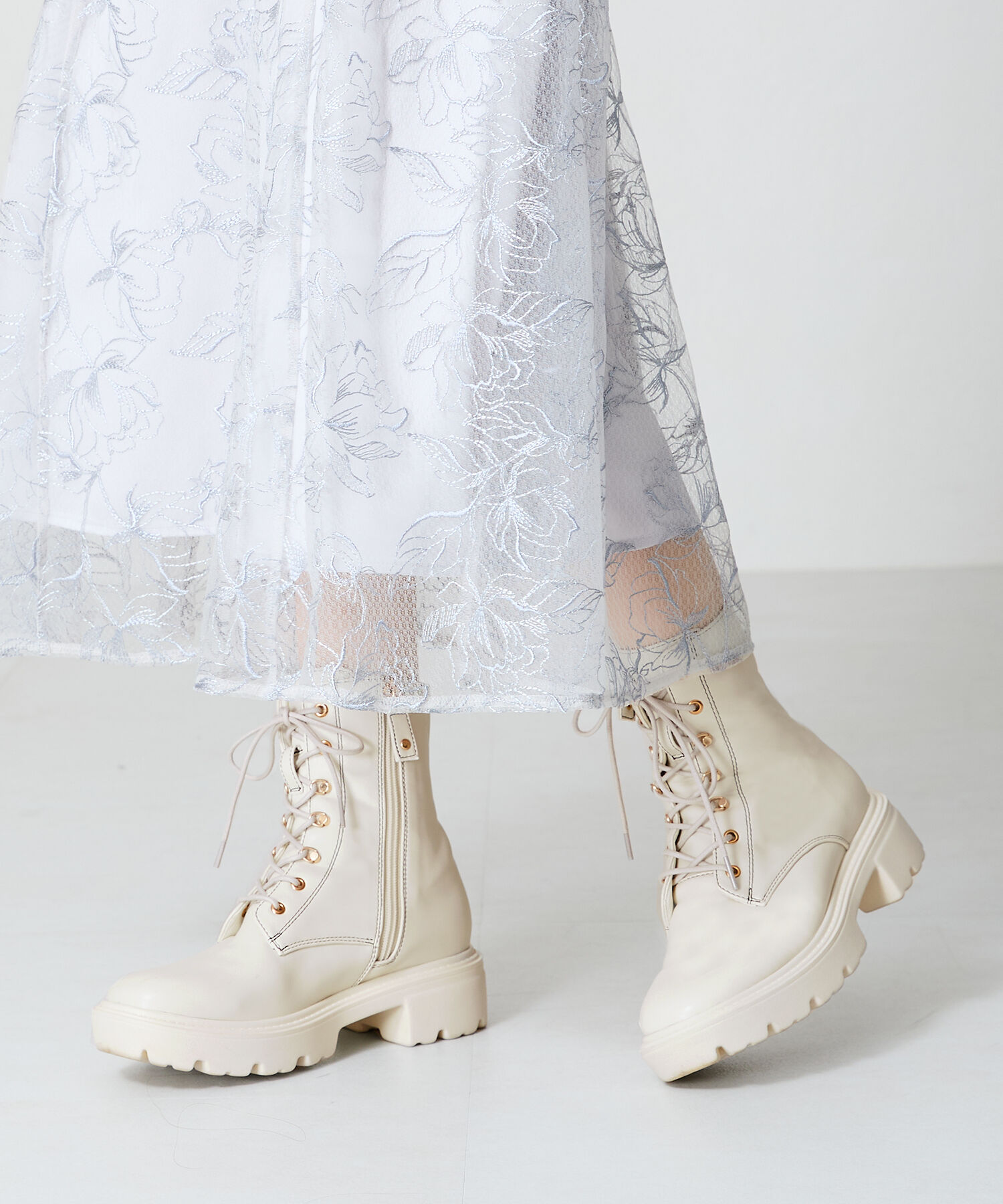 ORiental TRaffic「タンクソールレースアップブーツ/41413」|ショートブーツ|WHITE