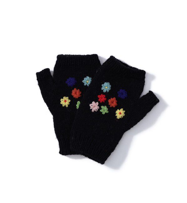 BEAMSBOY「手編み フラワー 刺繍 グローブ」|手袋|BLACK