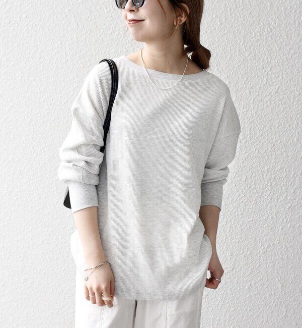 SHIPS any「〈洗濯機可能〉ワッフル  レースアップ ラウンドヘム プルオーバー」|Tシャツ・カットソー|