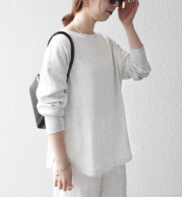SHIPS any「〈洗濯機可能〉ワッフル  レースアップ ラウンドヘム プルオーバー」|Tシャツ・カットソー|