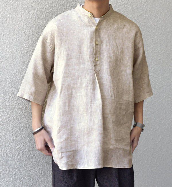 SHIPS any「SHIPS any: ピュアリネン バンド スキッパー ハーフスリーブ プルオーバー シャツ 25SS◇」|シャツ・ブラウス|