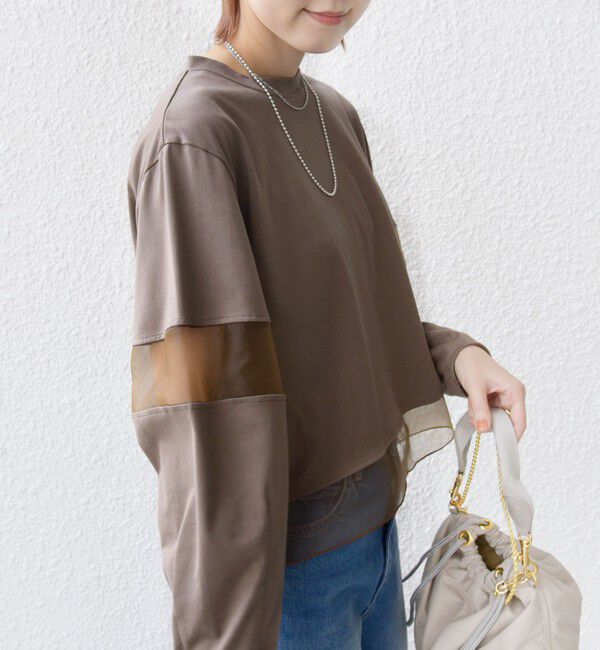 SHIPS for women「〈手洗い可能〉シアー コンビ プルオーバー ロング スリーブ」|Tシャツ・カットソー|