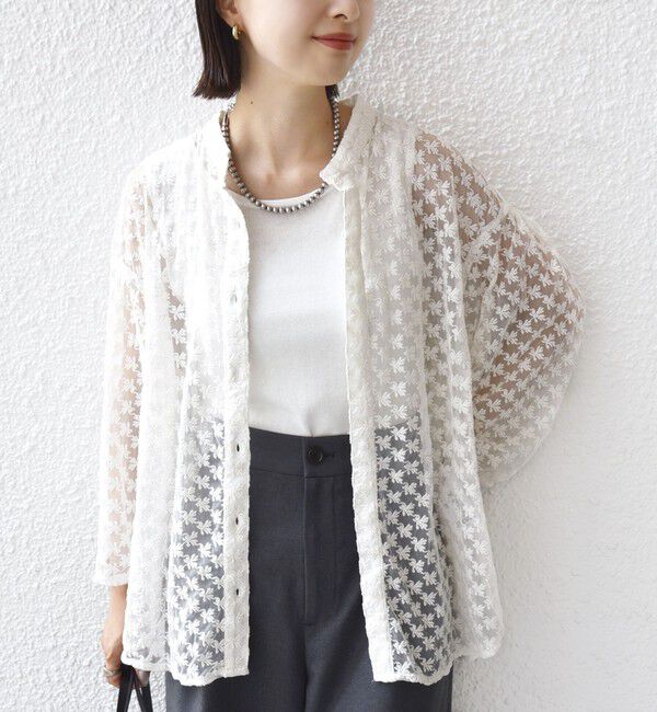SHIPS for women「〈手洗い可能〉フラワー チュール 刺繍 シャツ」|シャツ・ブラウス|