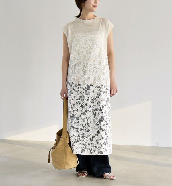 quaranciel「quaranciel:〈手洗い可能〉デニム フラワー レース キャミ ワンピース」|ワンピース|