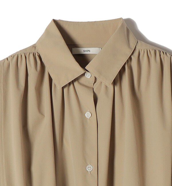 SHIPS for women「堀田茜&times;SHIPS:〈接触冷感/撥水/洗濯機可能〉TEXBRID(R) ギャザー ブラウス」|シャツ・ブラウス|
