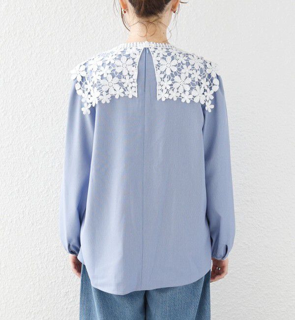 SHIPS for women「【WEB限定】〈手洗い可能〉フラワー ヨーク レース ロング スリーブ ブラウス」|シャツ・ブラウス|