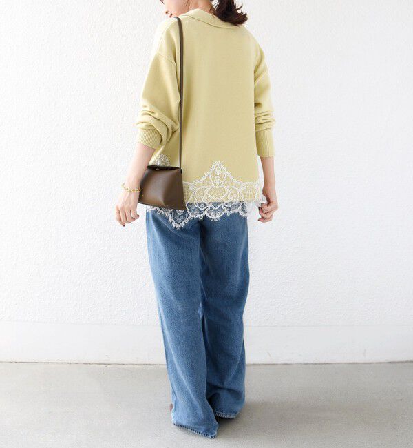 SHIPS for women「【WEB限定】〈手洗い可能〉レーストリム スキッパー ポロ襟 ニット」|ニット・セーター|