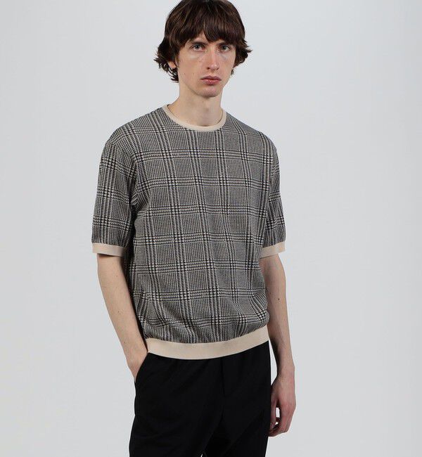 TOMORROWLAND MENS「TOMORROWLAND tricot チェック柄 コットンハーフスリーブ ニット」|ニット・セーター|