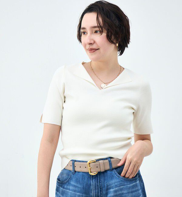 NOLLEY'S sophi「《手洗い可能》トライアングルカラー総針5分袖プルオーバー」|ニット・セーター|オフホワイト