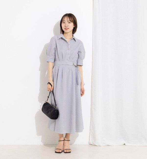NOLLEY'S sophi「ウォッシャブルサッカーシャツワンピース」|ワンピース|