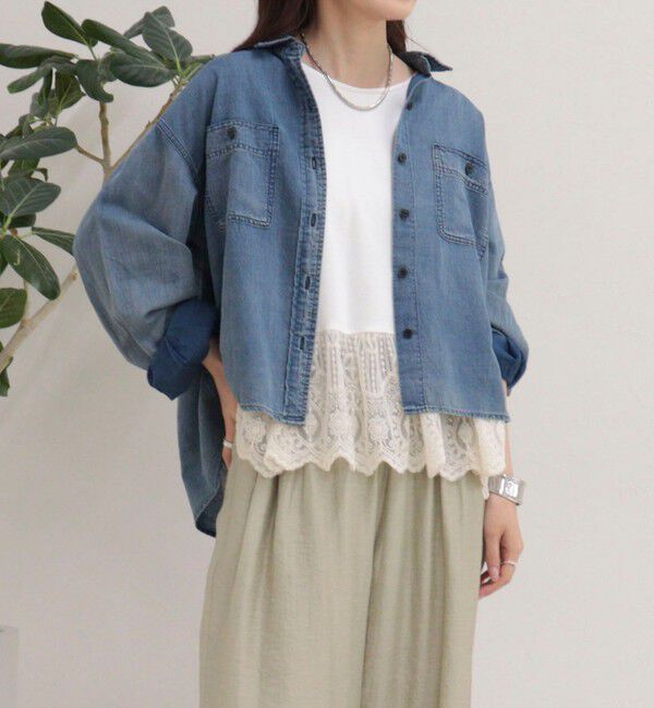 fredy emue「シアーデニムクロップドシャツ」|シャツ・ブラウス|ネイビー