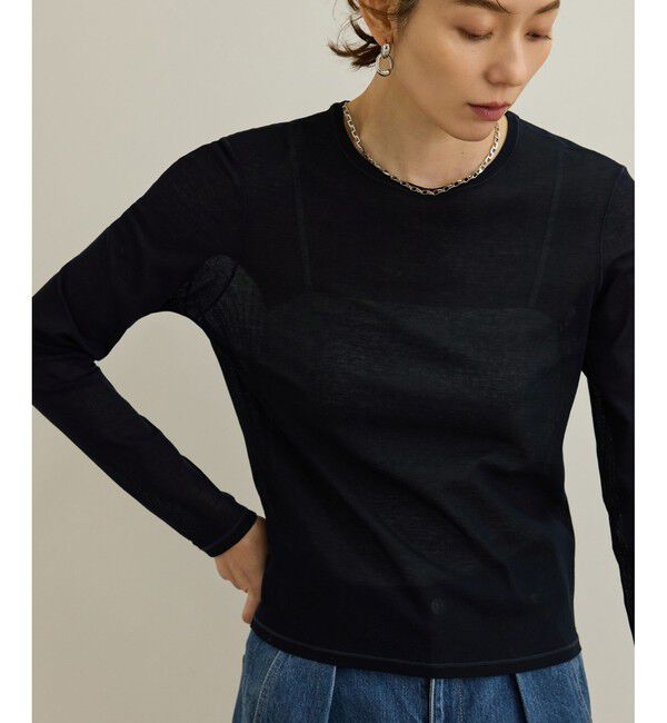 ROPE「【洗える】ドライタッチシアーロングスリーブカットソー」|Tシャツ・カットソー|ブラック(01)