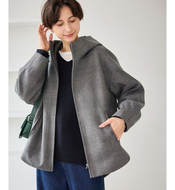 Rope&rsquo;Picnic「【新色追加】ジャージーメルトンシリーズ ジップアップフーデッドコート/無地・チェック/リンクコーデ」|その他|ブラック系(02)