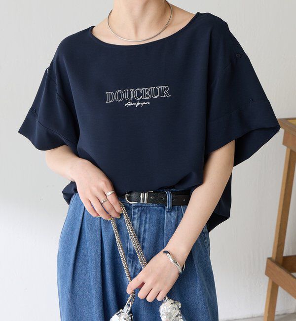  「【袖をアレンジできる】袖アレンジジョーゼットロゴTシャツ」|Tシャツ・カットソー|