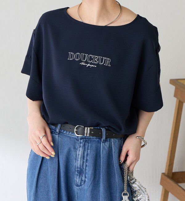  「【袖をアレンジできる】袖アレンジジョーゼットロゴTシャツ」|Tシャツ・カットソー|