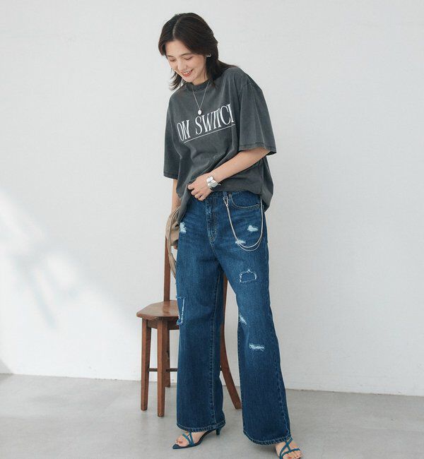  「【A・MONN】【オーバーサイズシルエット】パッチワークデニムパンツ」|デニム|