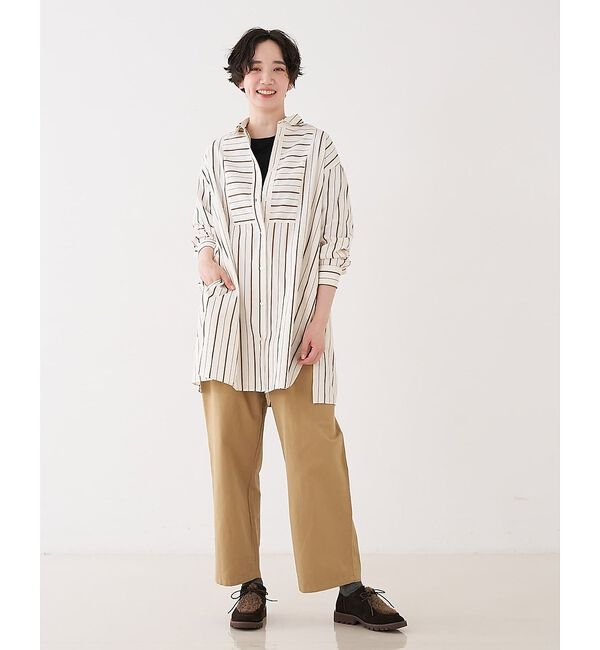 collex「バックギャザーストライプブサムロングシャツ」|シャツ・ブラウス|