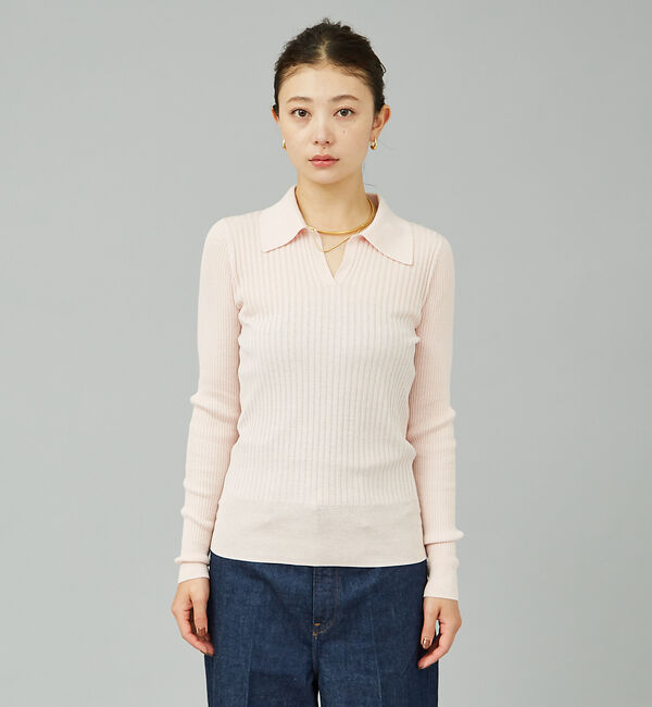 Rouge vif「シルク混ワイドリブポロニット」|ニット・セーター|
