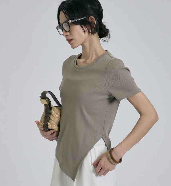 qualite「【大人ラメ&times;スリット】ラメテレコTシャツ」|Tシャツ・カットソー|