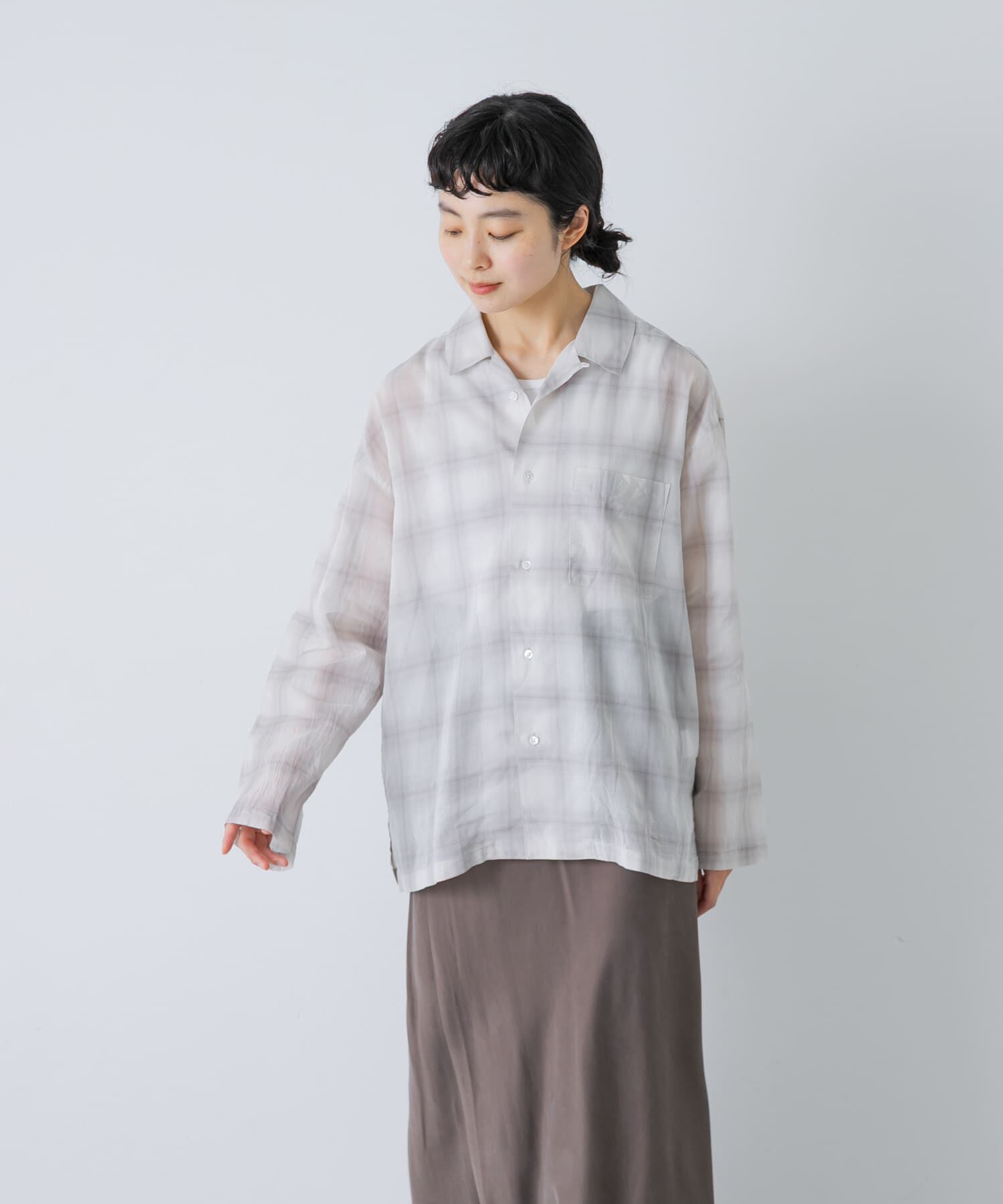 かぐれ「オンブレーチェック開襟シャツ」|シャツ・ブラウス|