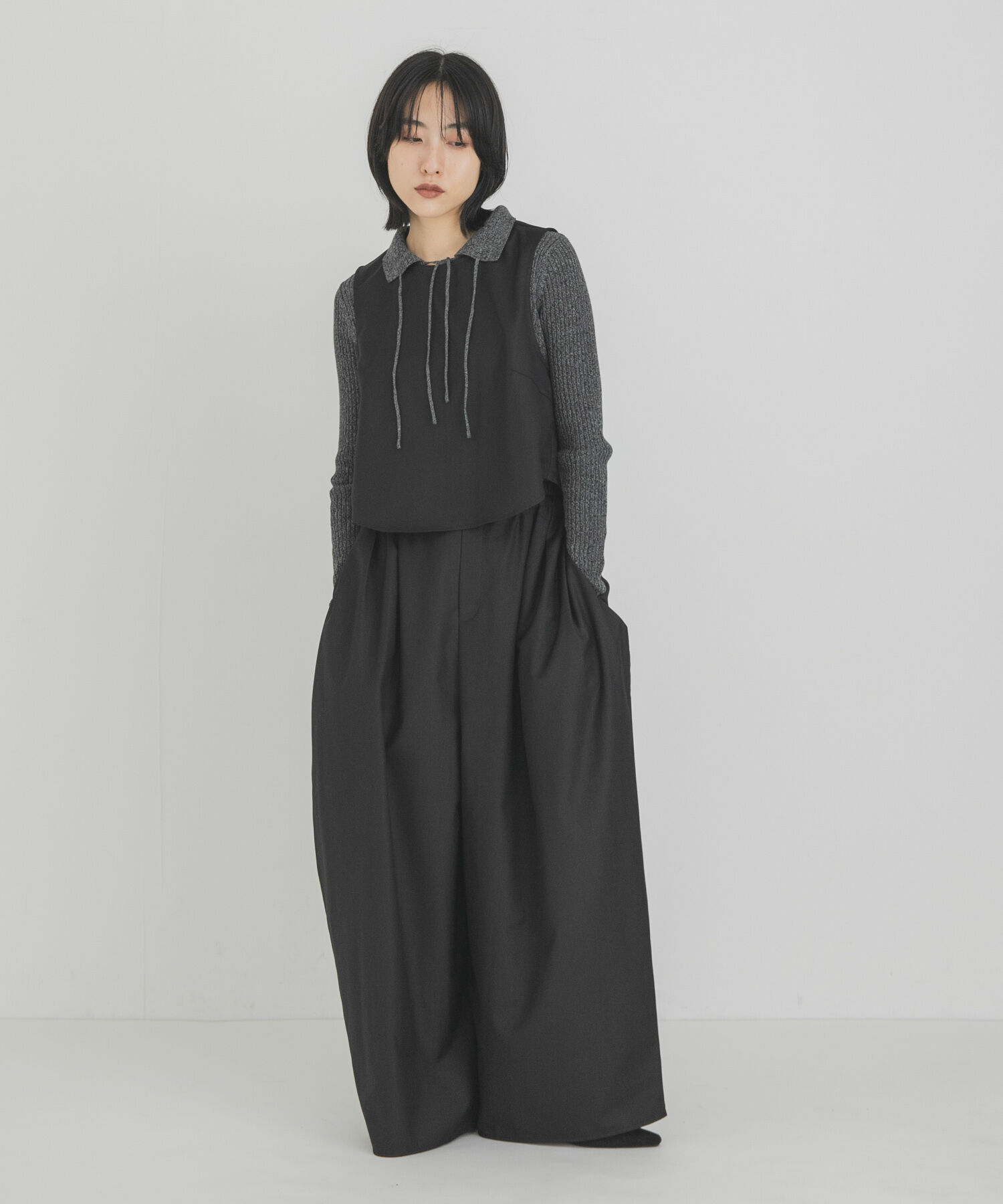  「ミニマルトップスSETワイドパンツ」|その他|ブラック
