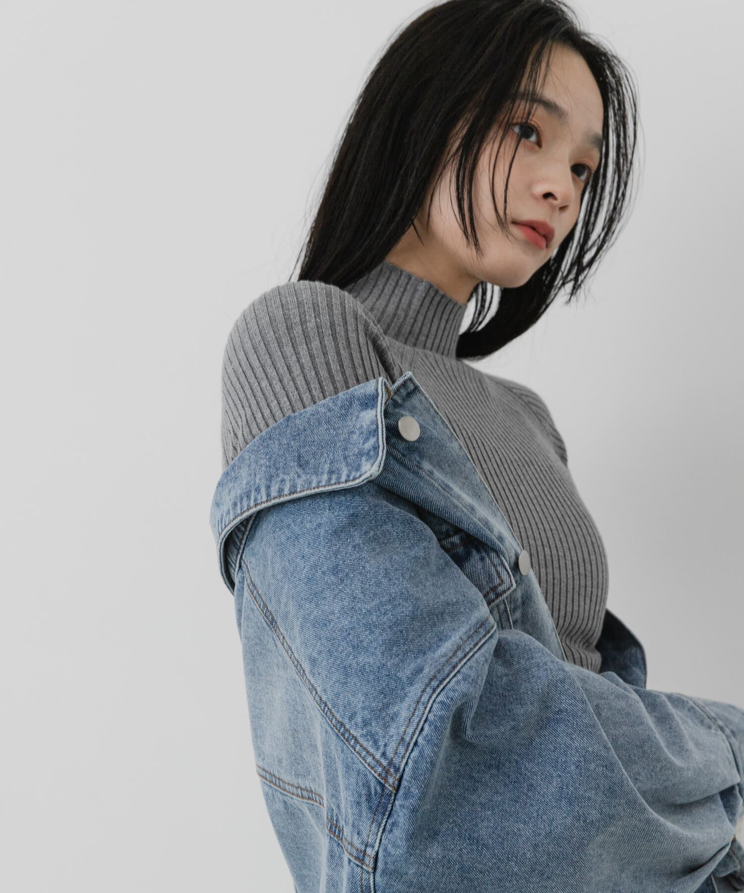 SENSE OF PLACE by URBAN RESEARCH「『一部WEB限定ｶﾗｰ』『洗濯可』抗ﾋﾟﾙｽﾄﾚｯﾁﾘﾌﾞﾊｲﾈｯｸｾ 」|ニット・セーター|グレー