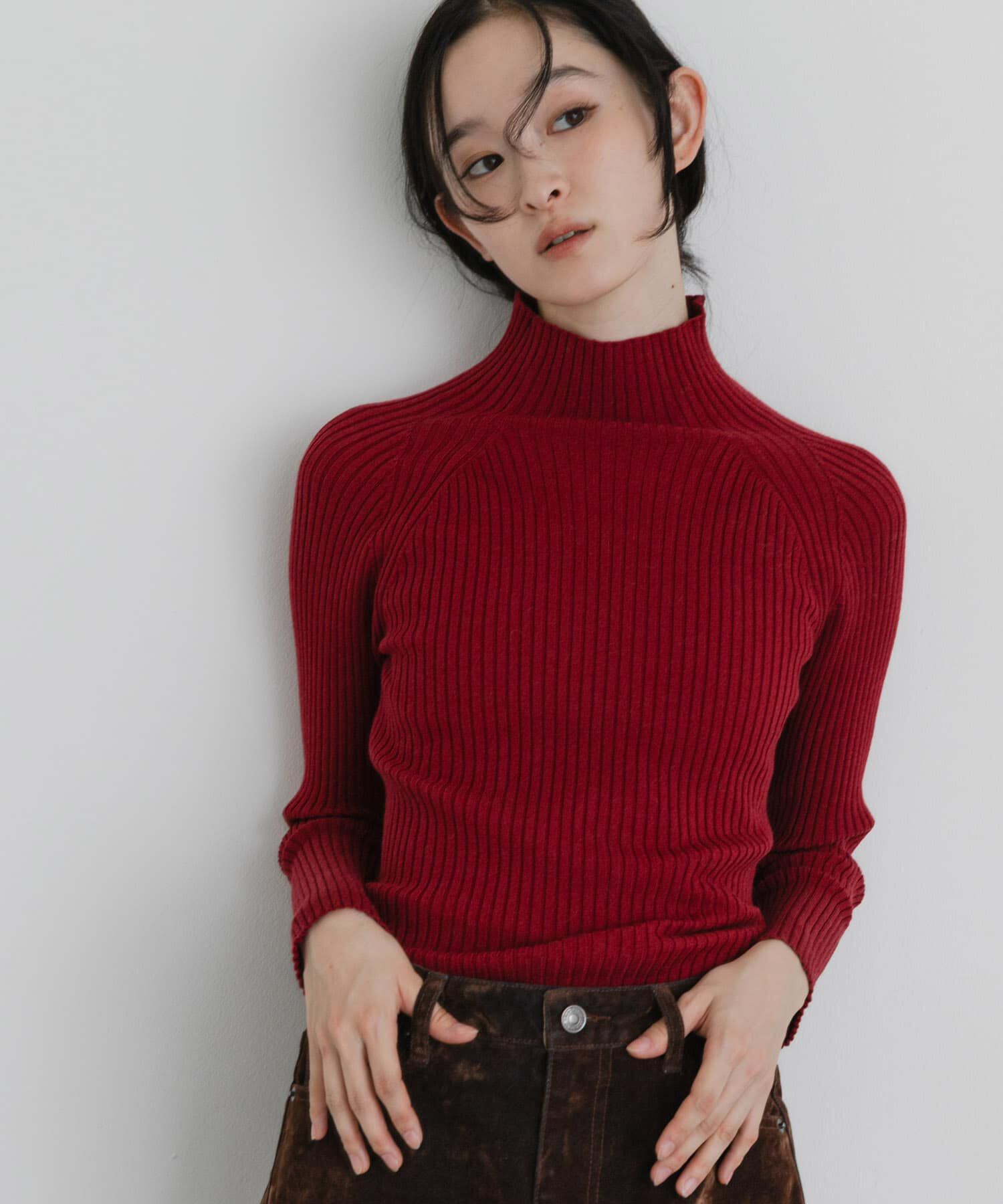 SENSE OF PLACE by URBAN RESEARCH「『一部WEB限定ｶﾗｰ』『洗濯可』抗ﾋﾟﾙｽﾄﾚｯﾁﾘﾌﾞﾊｲﾈｯｸｾ 」|ニット・セーター|レッド