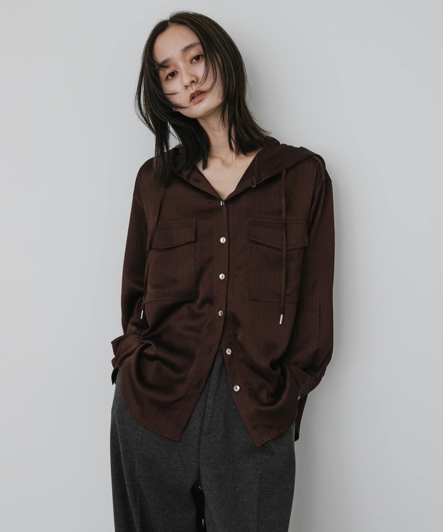 SENSE OF PLACE by URBAN RESEARCH「サテンフーディシャツ」|シャツ・ブラウス|ブラウン
