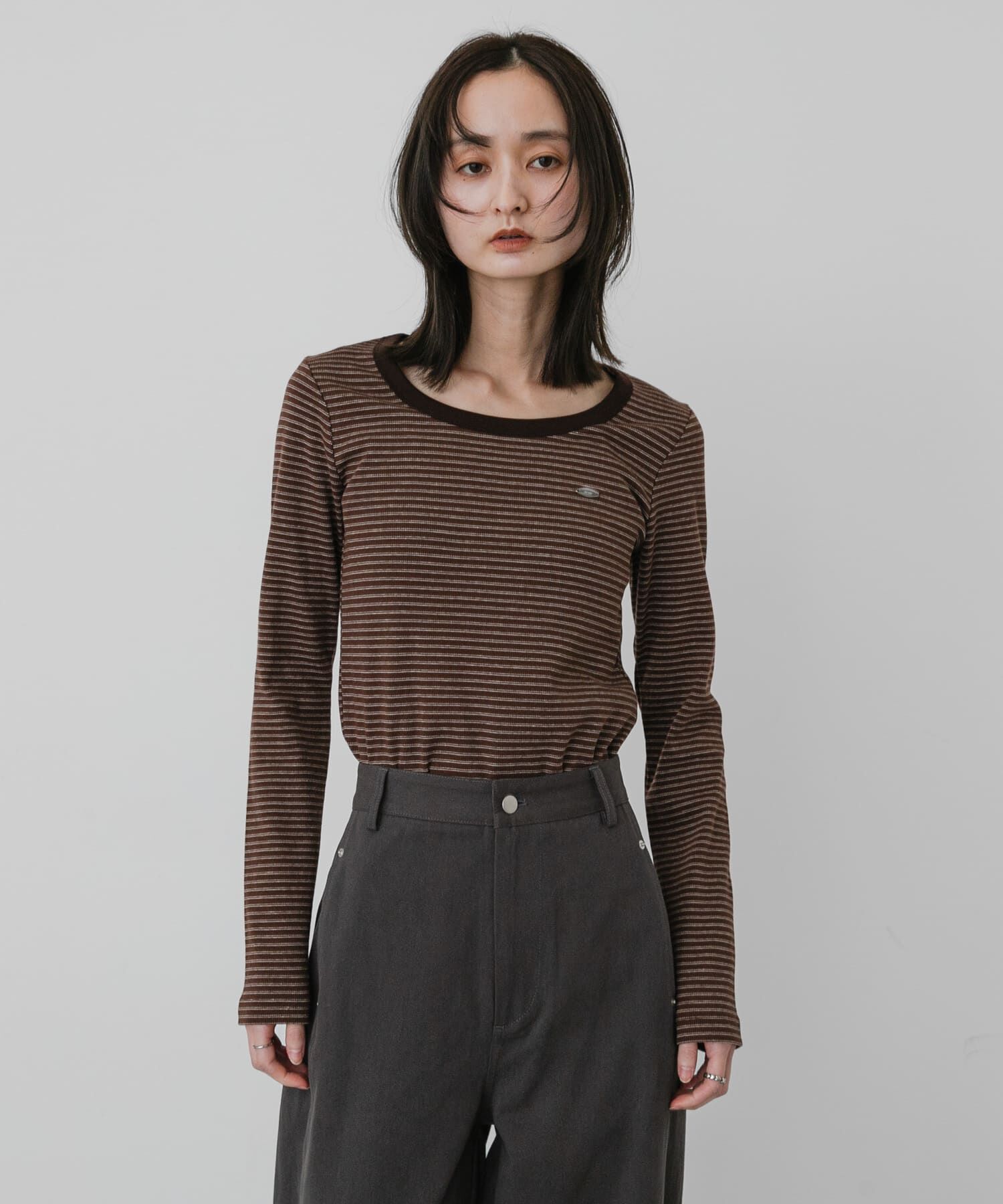 SENSE OF PLACE by URBAN RESEARCH「ラウンドネックリブTシャツ」|Tシャツ・カットソー|ブラウン系その他