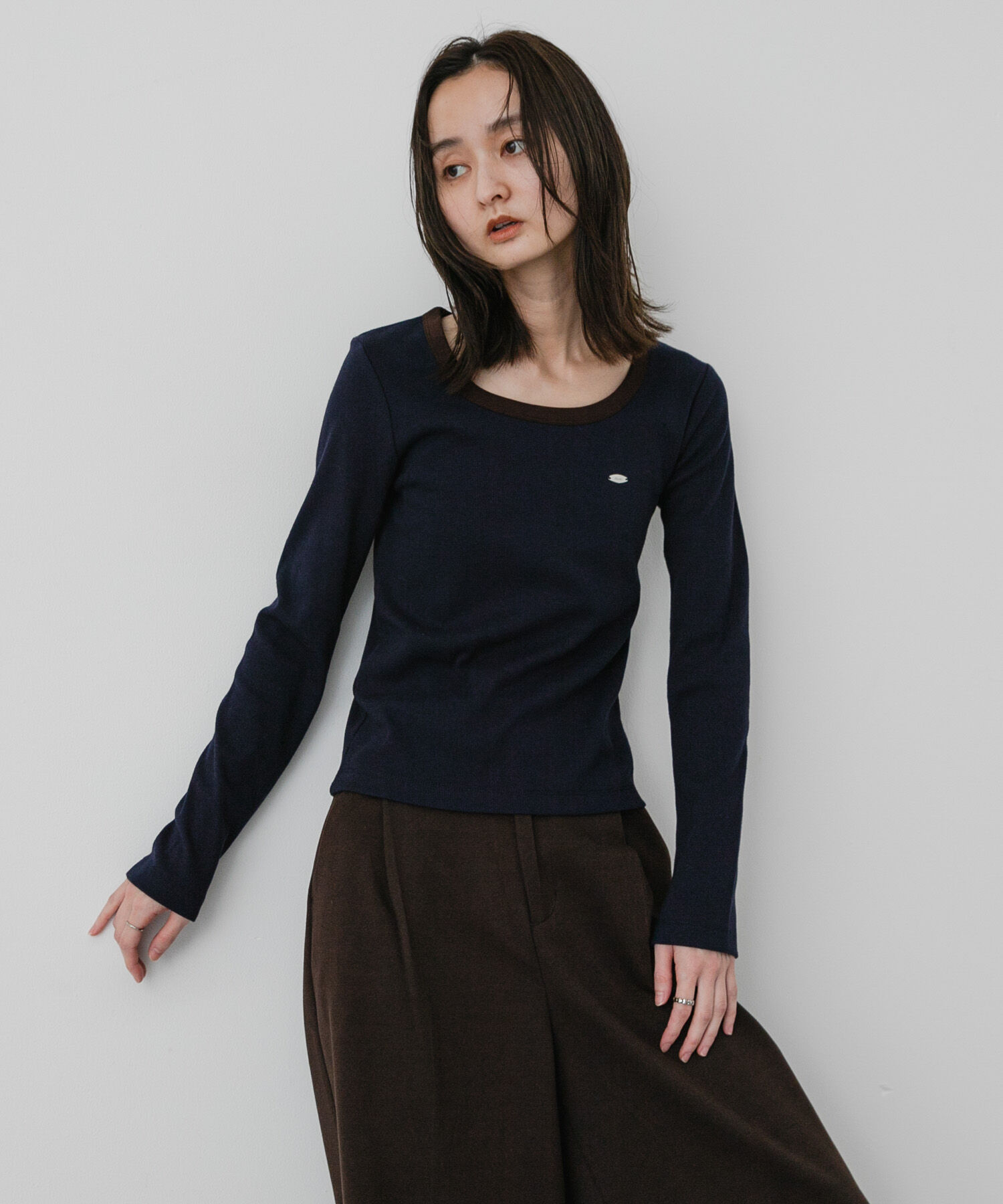 SENSE OF PLACE by URBAN RESEARCH「ラウンドネックリブTシャツ」|Tシャツ・カットソー|ネイビー