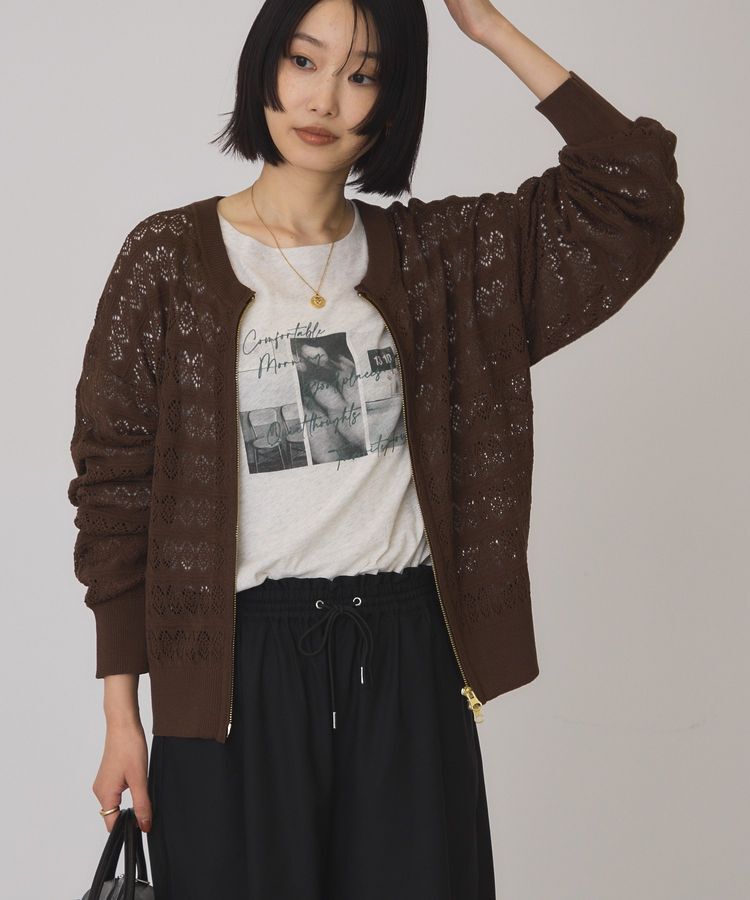 AMERICAN HOLIC「クロシェジップアップニットカーディガン」|カーディガン|Brown