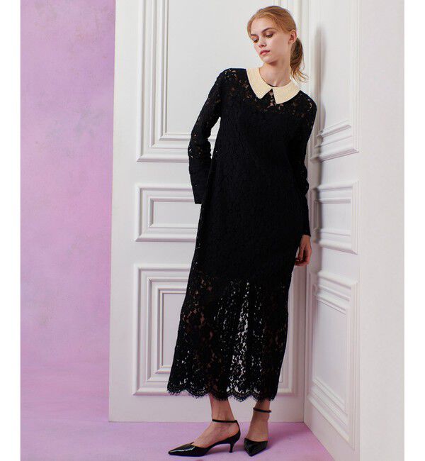LOULOU WILLOUGHBY「【LOULOU WILLOUGHBY】パールネックレースワンピース」|ワンピース|ブラック