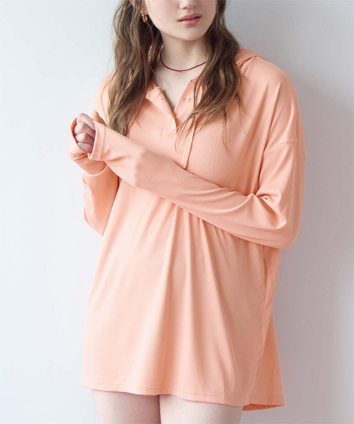 SEA DRESS「オーバーシルエットラッシュパーカープルオーバー」|ビキニトップス|アプリコット