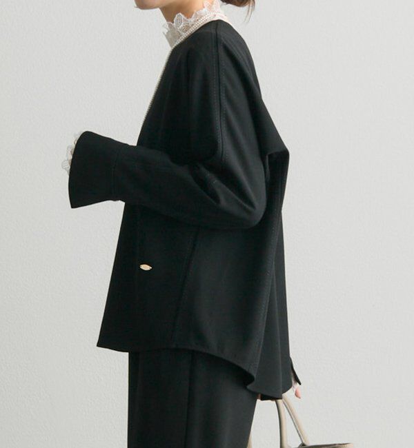  「【Du noir】ハンド風ステッチストレッチジョーゼットプルオーバー」|プルオーバー|
