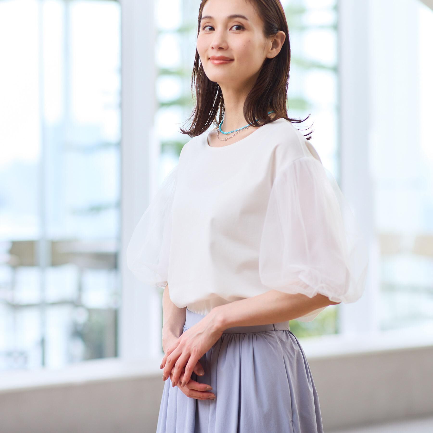 Reflect「【UVカット／接触冷感／吸水速乾】チュールスリーブプルオーバー」|Tシャツ・カットソー|