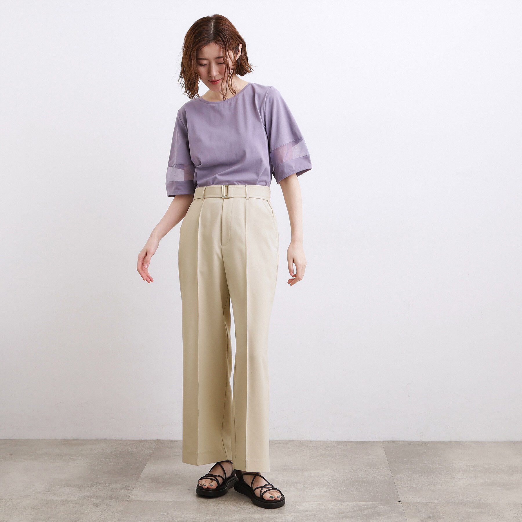 grove「【洗濯機OK・遮熱・SETUP可】シワになりにくい、ベルト付ワイドパンツ」|その他|