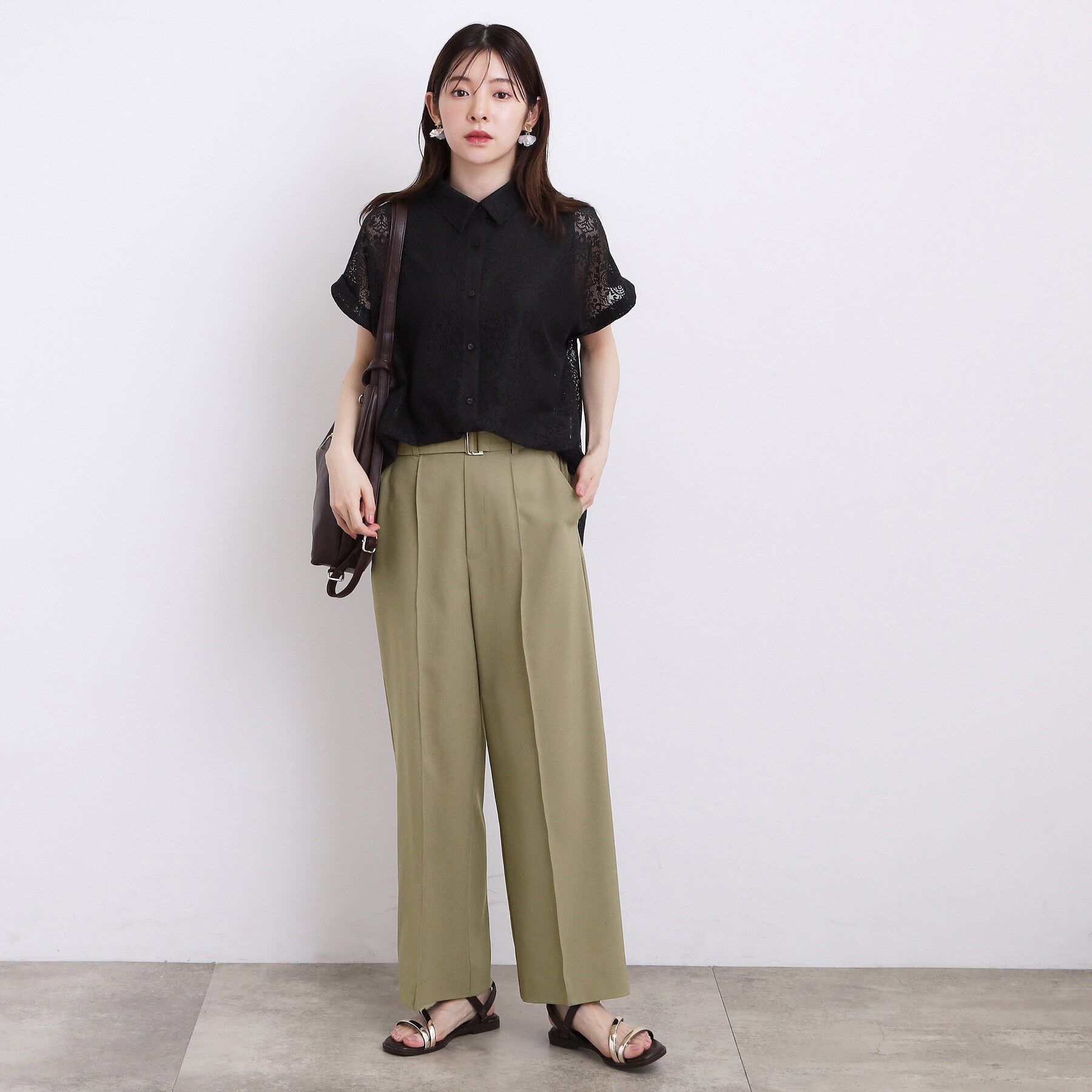 grove「【洗濯機OK・遮熱・SETUP可】シワになりにくい、ベルト付ワイドパンツ」|その他|