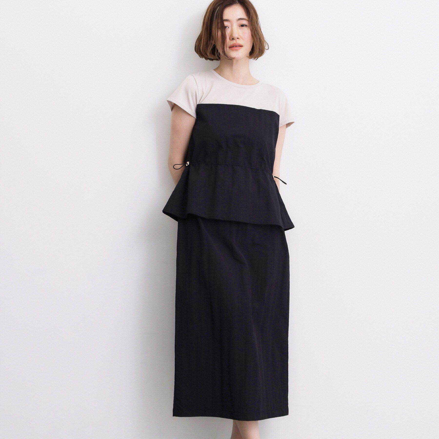grove「【低身長さんも選べる着丈・洗濯機◎】1枚で旬顔！Tシャツドッキングドロストワンピース」|ワンピース|ブラック(019)