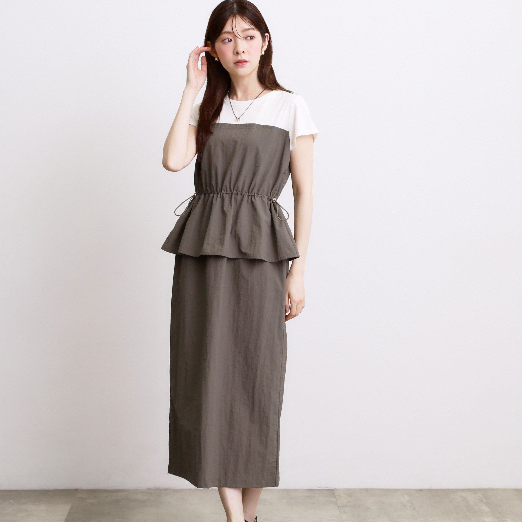 grove「【低身長さんも選べる着丈・洗濯機◎】1枚で旬顔！Tシャツドッキングドロストワンピース」|ワンピース|トープ(054)